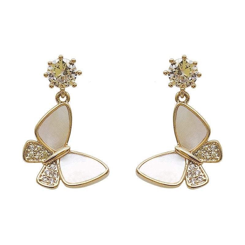 Gold White Butterfly Earrings, Butterfly Earrings, Huggies, Dainty Earrings, Cute Earrings, S925 Needle, Mariposa Earrings, Dangle earrings LATUKI 