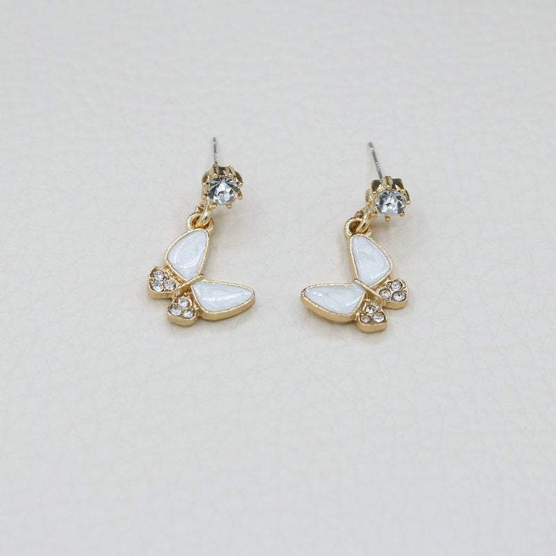 Gold White Butterfly Earrings, Butterfly Earrings, Huggies, Dainty Earrings, Cute Earrings, S925 Needle, Mariposa Earrings, Dangle earrings LATUKI 
