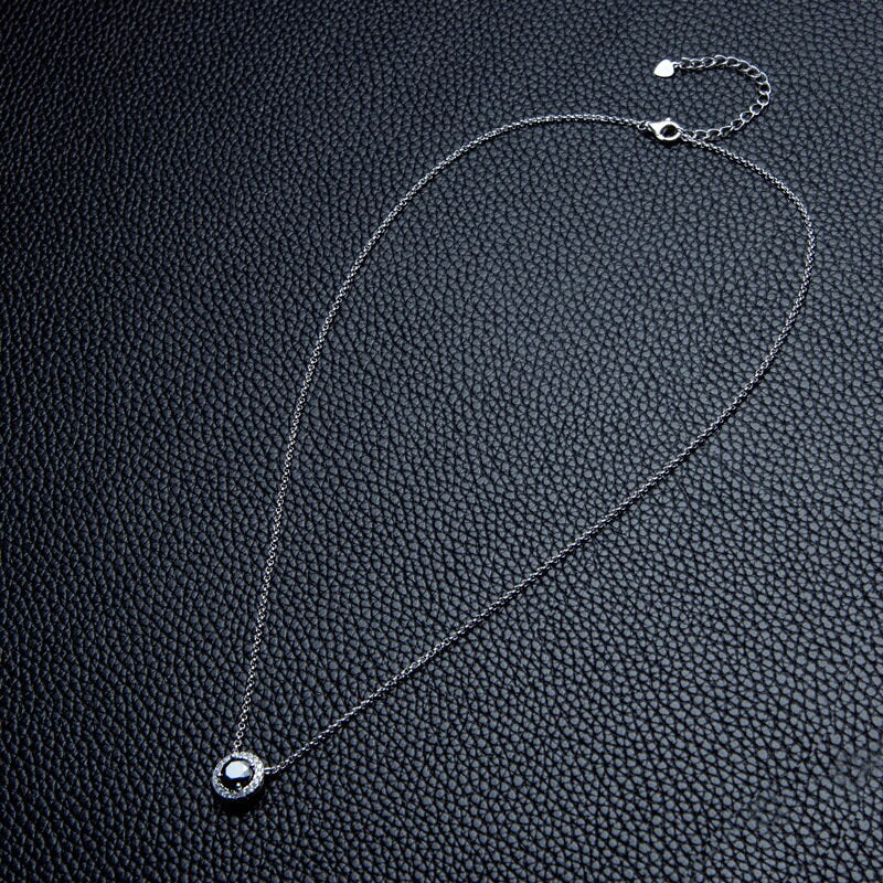 Black Moissanite Necklace,1 CT Black Stone Round Cut Moissanite Necklace, Sterling Silver Necklace, Moissanite Necklace, Gift For Girlfriend