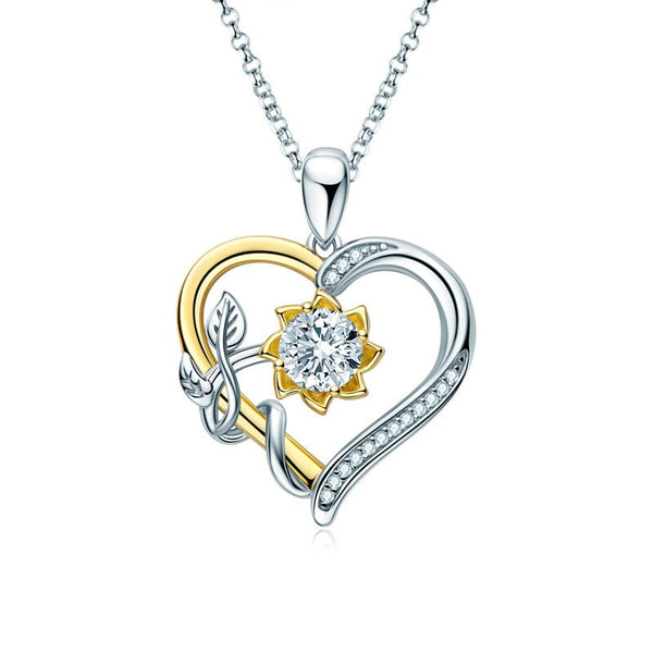 1 CT Moissanite Sunflower Necklace, Heart Necklace, Sterling Silver Necklace, Moissanite Necklace, Valentine Gift, Gift For Girlfriend, S925