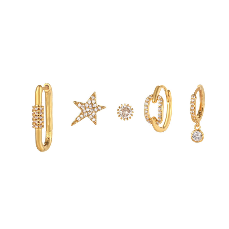 Piercing Earring Set, Gold Earring Set, Conch Piercing, Celestial Earrings, Moon Cartilage Piercing, Helix Earrings, Christmas Gift For Her