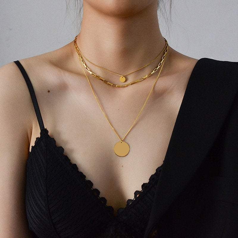 Layered Necklaces Set, Disc Necklace, Choker Multi Necklace Set, Coin Necklace, 3 Necklace Set, GOLD FILLED Necklace, Gold Layer Necklace LATUKI 