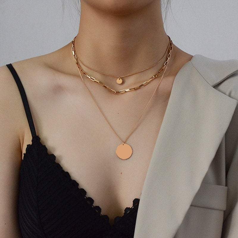 Layered Necklaces Set, Disc Necklace, Choker Multi Necklace Set, Coin Necklace, 3 Necklace Set, GOLD FILLED Necklace, Gold Layer Necklace LATUKI 