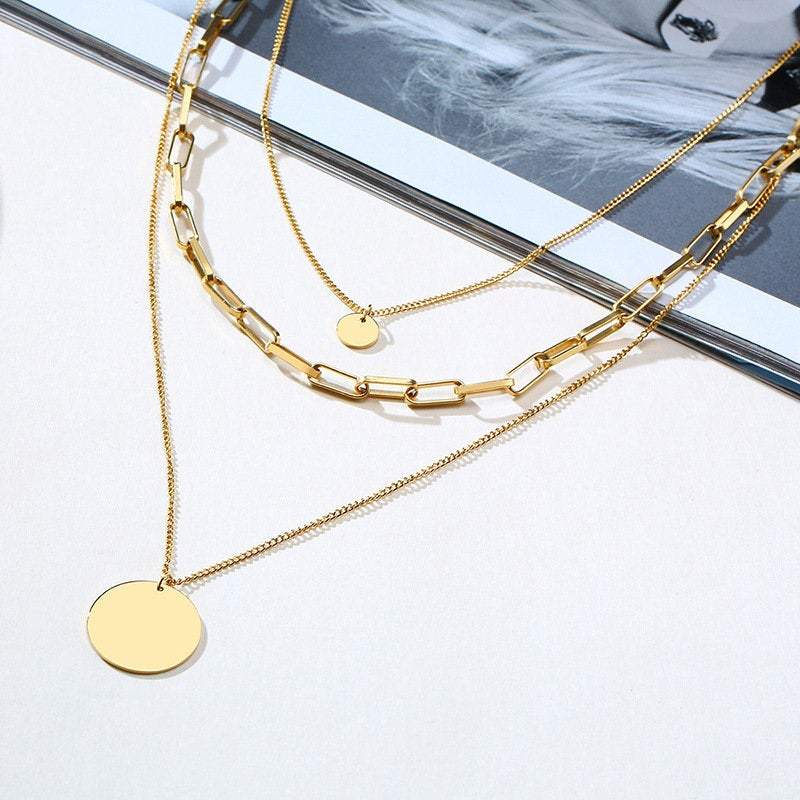 Layered Necklaces Set, Disc Necklace, Choker Multi Necklace Set, Coin Necklace, 3 Necklace Set, GOLD FILLED Necklace, Gold Layer Necklace LATUKI 
