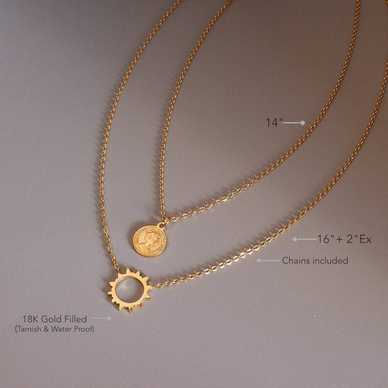 Layered Necklaces Set, Sun Necklace, Coin Necklace, Sunburst Necklace, 2 Necklace Set, 18K GOLD FILLED Necklace, Gold Layer Necklace, Gift LATUKI 