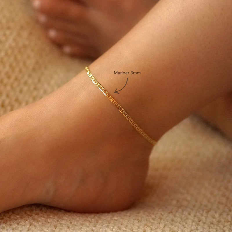 Mona Gold Filled Anklets (Cuban, Figaro, Mariner) LATUKI Mariner 3mm 
