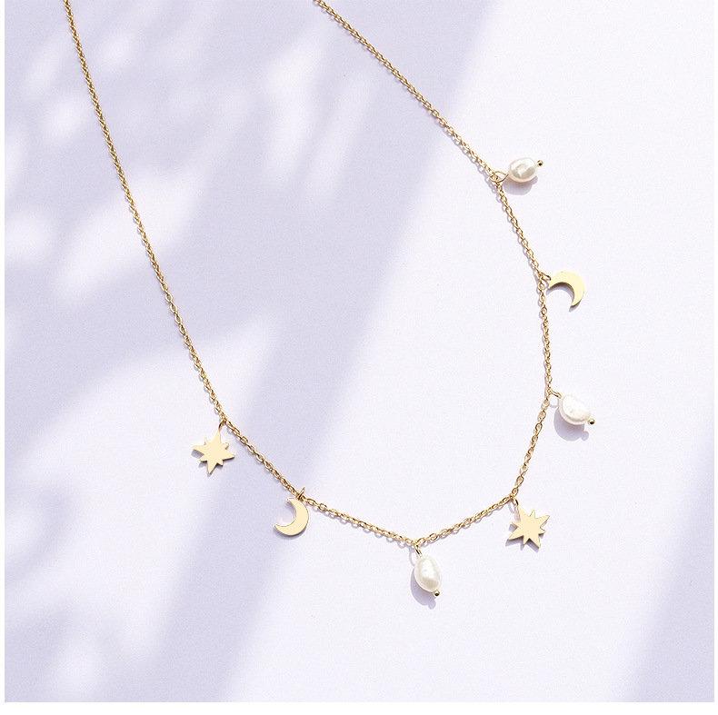 Moon & Star Charm Necklace, Freshwater Pearl Necklace, Moon Necklace, Pearl Necklace, White Pearl Necklace, Celestial Jewelry, Gift For Her LATUKI 