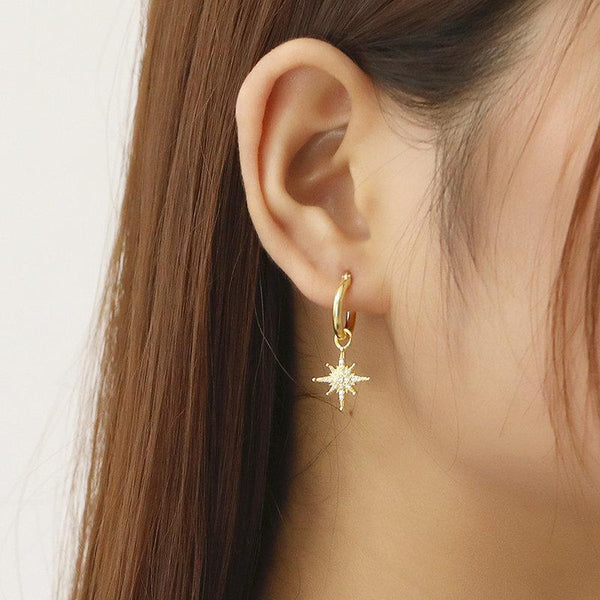North Star Earring Hoops, Dainty Earrings, Dangle Earrings, Gold small earrings, Celestial jewelry, 18K Gold, Celestial Earring Huggies LATUKI 