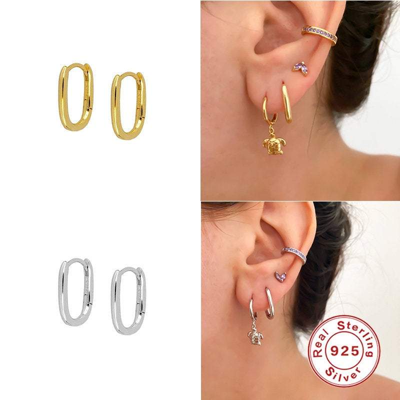 Oval Hoop Earrings, Huggie Hoop Earrings, 18k gold, Tiny Hoop Earrings, Huggie Earrings, Geometric Earrings, Mini oval hoop earrings, S925 LATUKI 