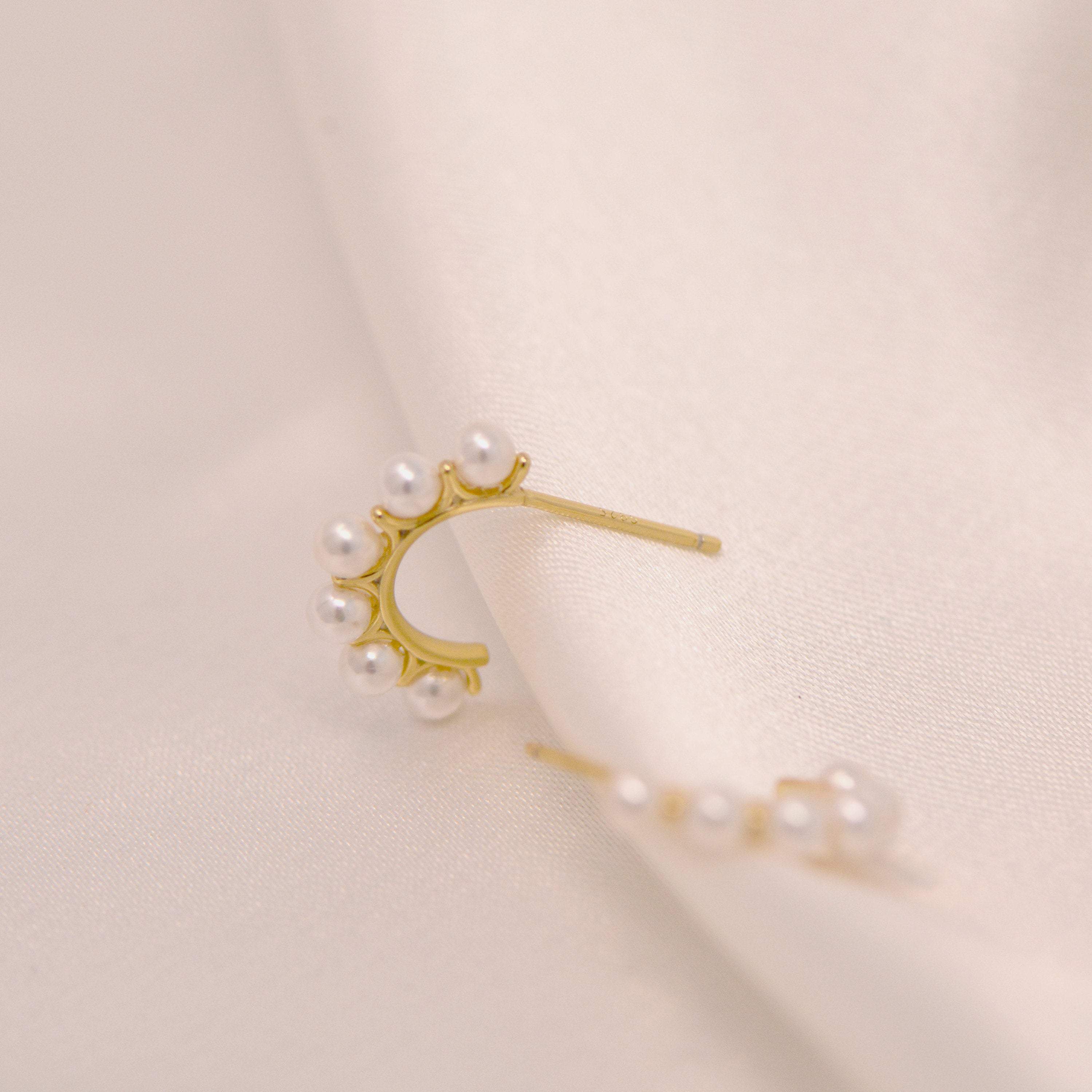 Pearl hoop earrings • small hoop • dainty studs • 18kGold • sterling silver • 925 Silver • Mini hoop earrings • dainty earrings • LATUKI 