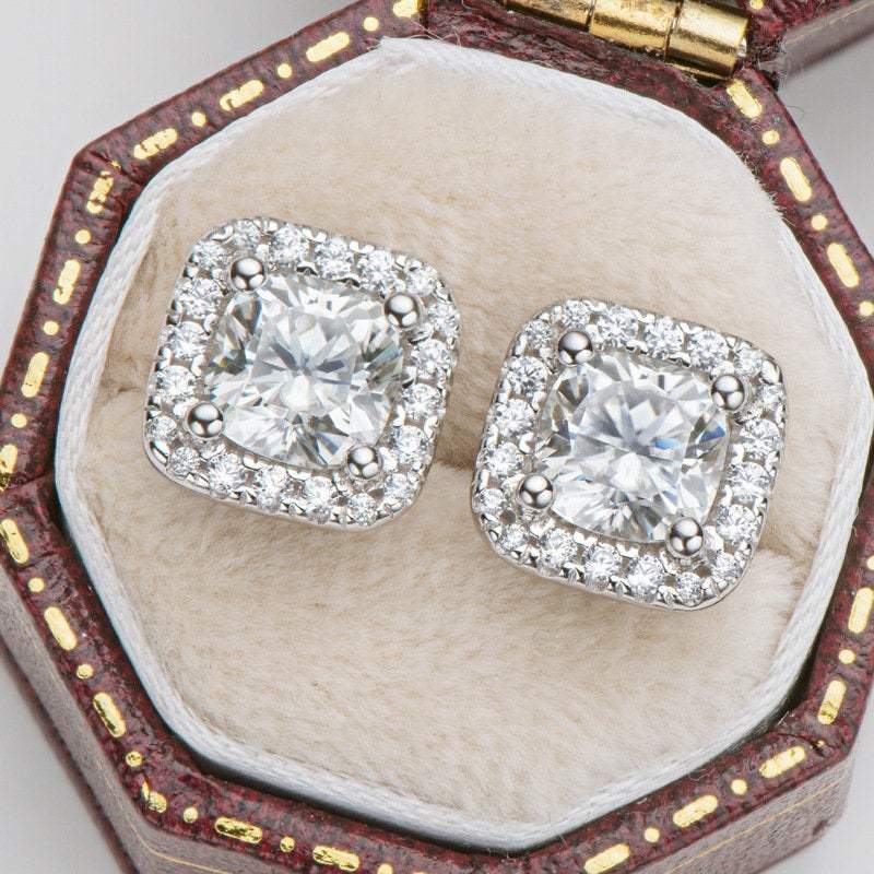 Rhonda 1 CT Halo Moissanite Earring Studs LATUKI 