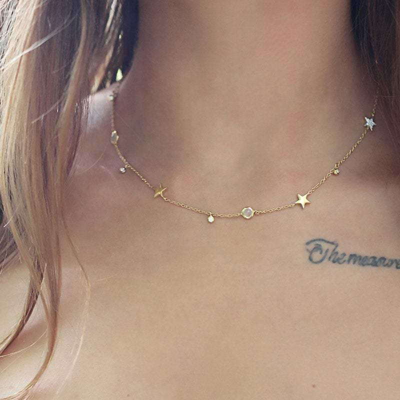 Star drop necklace, Dainty Gold Necklace, Celestial Necklace, Dainty Necklace, Layered necklaces, minimalistic necklaces, Dainty Choker Gold LATUKI 