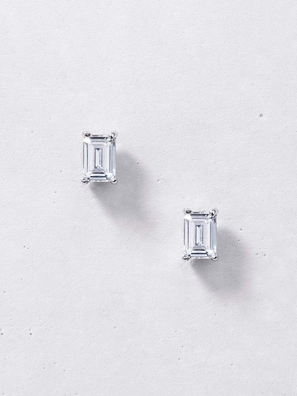 Sterling Silver Emerald Cut Earrings, Cubic Zirconia Stud Earrings, April Birthstone Bridal Earrings, Emerald Cut Studs, 18K White Gold LATUKI 