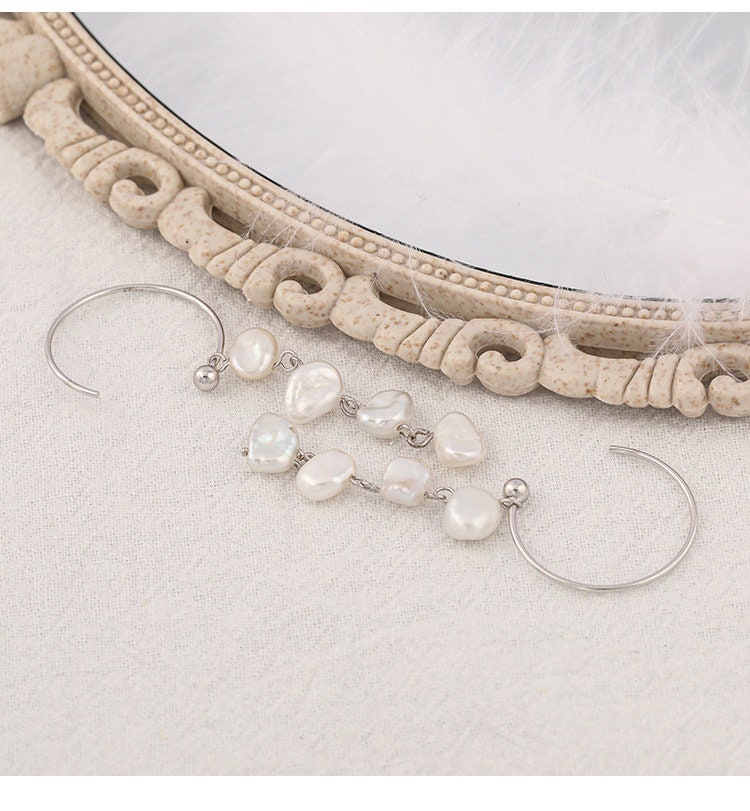 Sterling Silver Freshwater Pearl Dangle Earrings, 18K Gold Vermeil Earrings, Wedding Earrings, Pearl Earrings, Beach Jewelry, Gift For Her LATUKI 