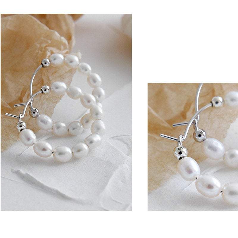 Sterling Silver Freshwater Pearl Hoop Earrings, Silver Hoop Earrings, Pearl Hoop Earrings, Pearl Earrings, Boho Beach Jewelry, Gift For Her. LATUKI 