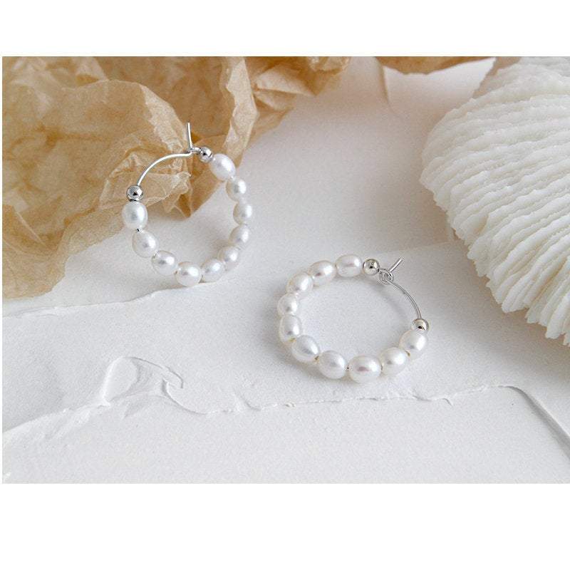 Sterling Silver Freshwater Pearl Hoop Earrings, Silver Hoop Earrings, Pearl Hoop Earrings, Pearl Earrings, Boho Beach Jewelry, Gift For Her. LATUKI 