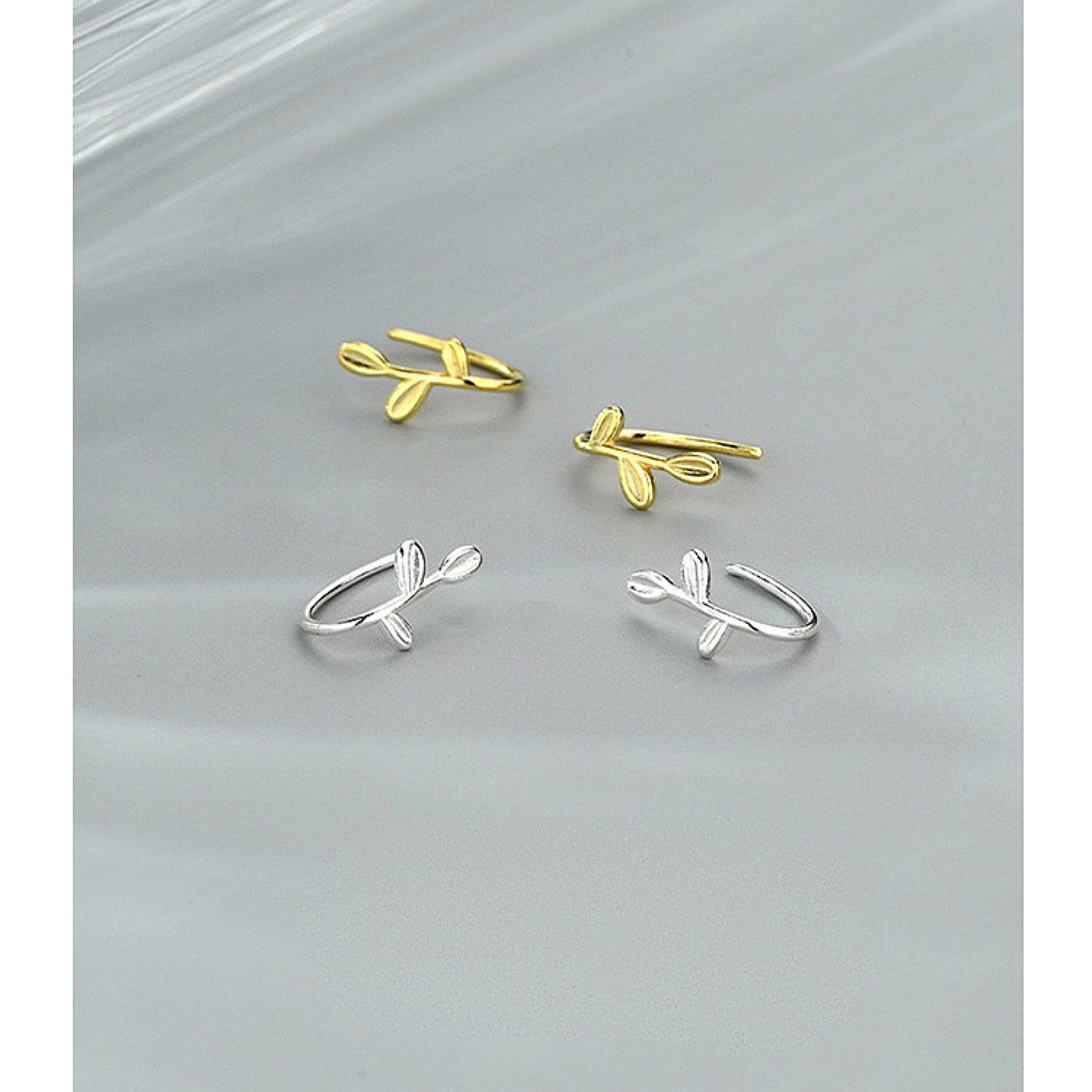Sterling Silver Gold Leaf Threader Earrings, Gold Dainty Open Hoop Earrings, Hook Earrings, Horseshoe Hoop Earrings, Gift For Her, S925 LATUKI 