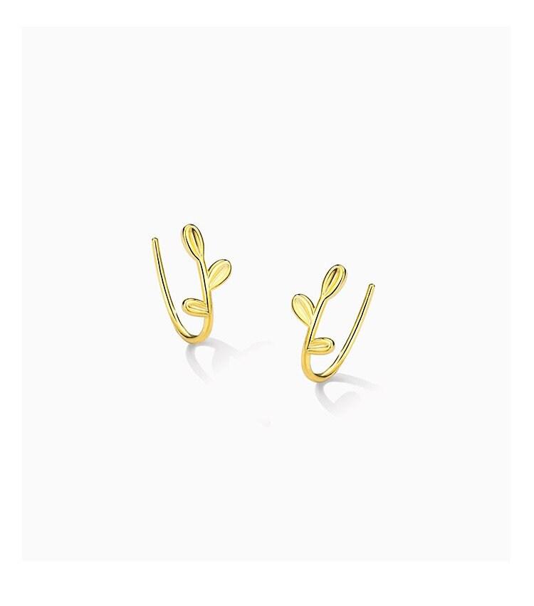 Sterling Silver Gold Leaf Threader Earrings, Gold Dainty Open Hoop Earrings, Hook Earrings, Horseshoe Hoop Earrings, Gift For Her, S925 LATUKI 