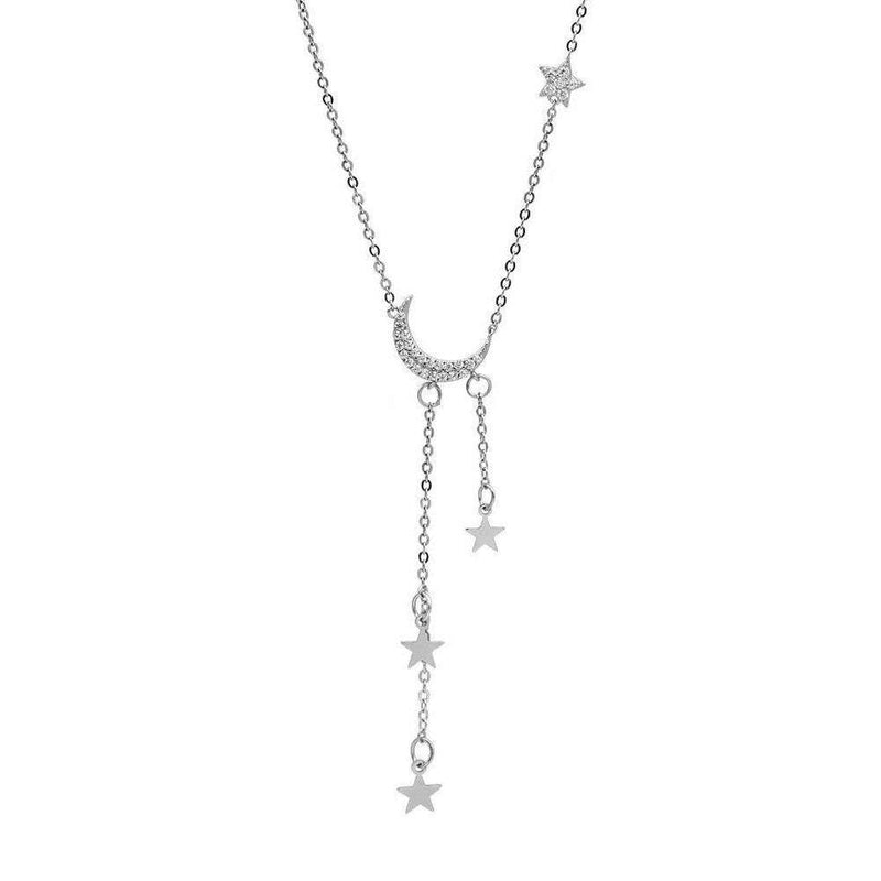 Sterling Silver Moon Necklace, Moon and Star Necklace, Celestial Jewelry, 925 Silver Necklace, Dainty Necklace, Charm Necklace, Gift For her LATUKI 