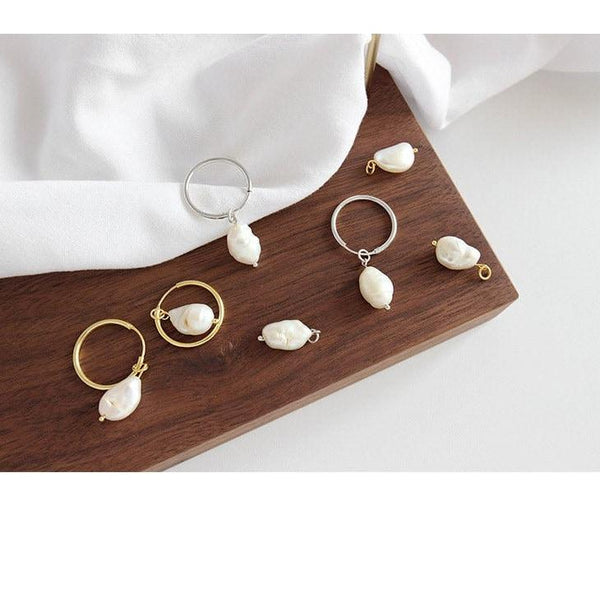 Sterling Silver Natural Baroque Pearl Dangle & Drop Earrings, Freshwater Irregular Pearls, Pearl Earrings, Wedding Hoop Earrings, Gift LATUKI 