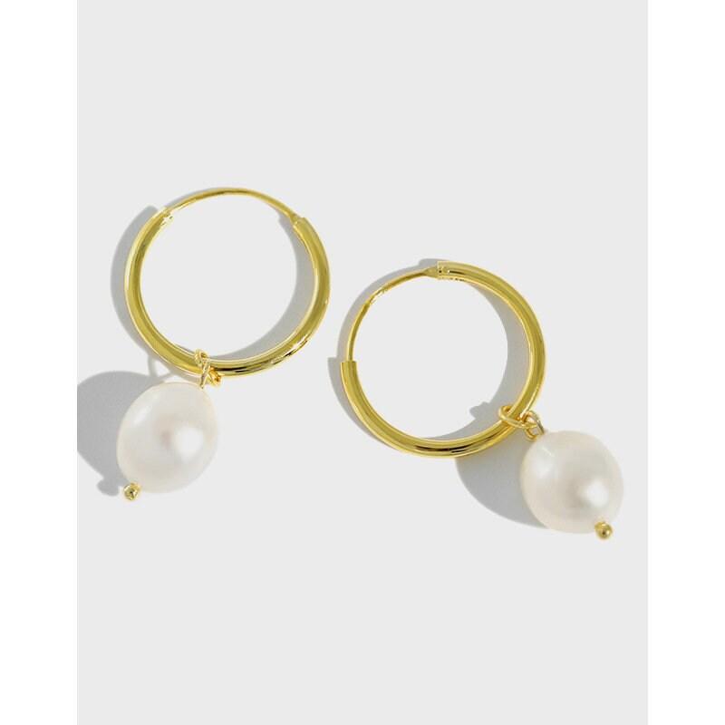 Sterling Silver Natural Baroque Pearl Dangle & Drop Earrings, Freshwater Irregular Pearls, Pearl Earrings, Wedding Hoop Earrings, Gift LATUKI 