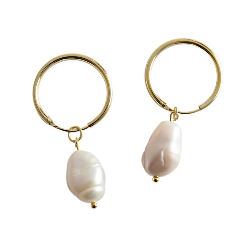 Sterling Silver Natural Baroque Pearl Dangle & Drop Earrings, Freshwater Irregular Pearls, Pearl Earrings, Wedding Hoop Earrings, Gift LATUKI 