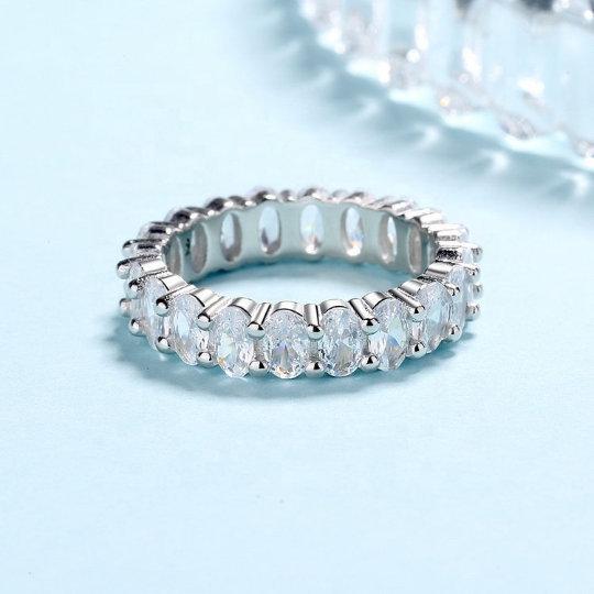 Sterling Silver Oval Cut Eternity Band, Eternity Ring, Stacking Ring, For Her, Wedding Band, Engagement Band, Diamond Ring Band, Silver Band LATUKI 