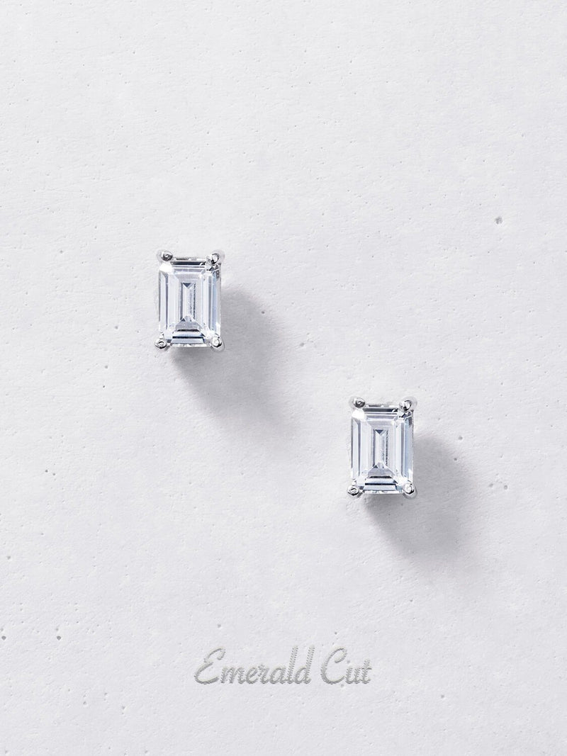 Sterling Silver Stud Earrings, Diamond Earrings Set, Dainty Studs, Tiny Stud Earrings, Small Stud Earring Set, Earring Studs, Gift For Her LATUKI Emerald Cut Pair 