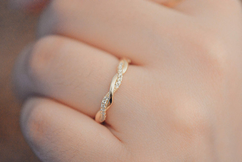 Sterling Silver Twisted Ring, 18K Gold, Twist Ring, Stacking Ring, Weaving Braid Ring, Twist Vine Ring, CZ Ring, Double Twist Ring,Rope Ring LATUKI 