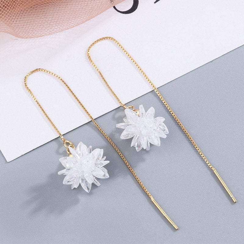 White Flower Threader Earrings, Dainty Jewelry, Cute Earrings, Gift For Her, Modern Jewelry, Unique Earrings, Sterling Silver Earrings LATUKI 