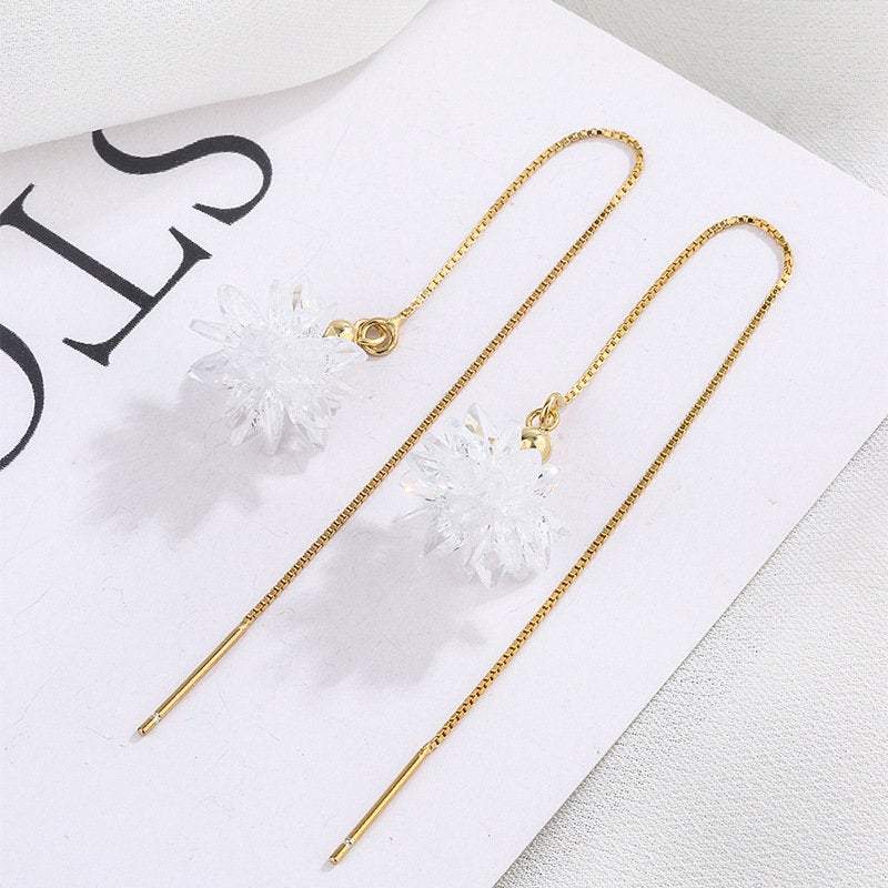White Flower Threader Earrings, Dainty Jewelry, Cute Earrings, Gift For Her, Modern Jewelry, Unique Earrings, Sterling Silver Earrings LATUKI 